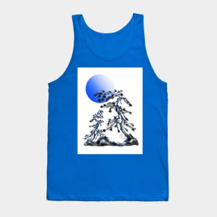 Two sumiE ink and watercolor japanese pines with a blue moon Tank Top